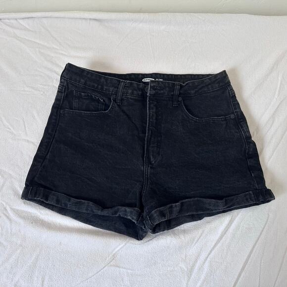 Old Navy Women Size 16 BLACK High Rise Denim Jean Shorts WOW Cuffed Stretch O.G. - Picture 1 of 5